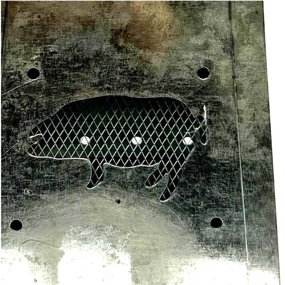 PIG Lantern aluminum candle light with lid 6 x 6 x 9" cut outs of wire with pigs - Picture 2 of 10